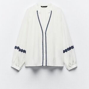 Zara -Lace Trim Blouse- Oyster White -Large